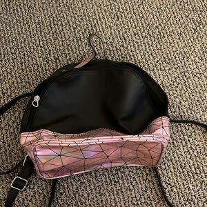 Mini bag, black and purple, with straps/ adjustable